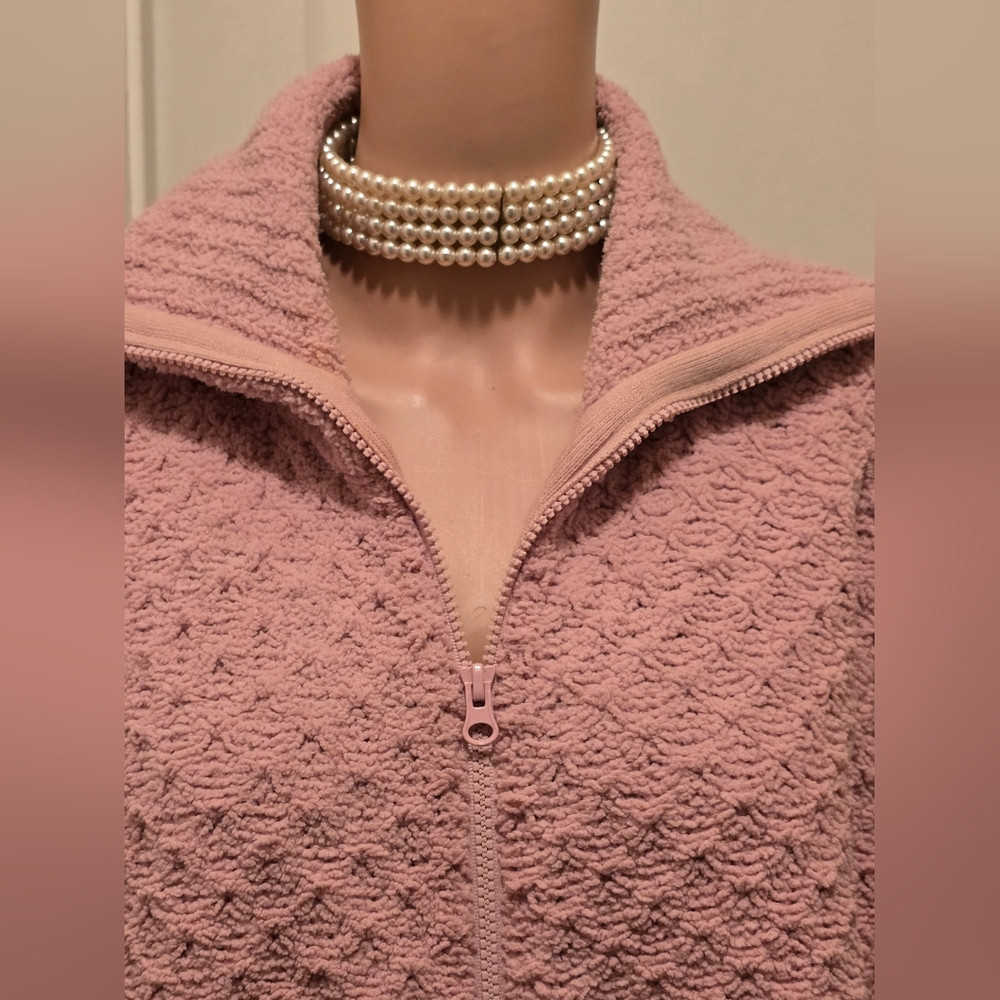 Dressbarn Soft Pink Textured Full Zipper Sweater - Picture 3 of 4